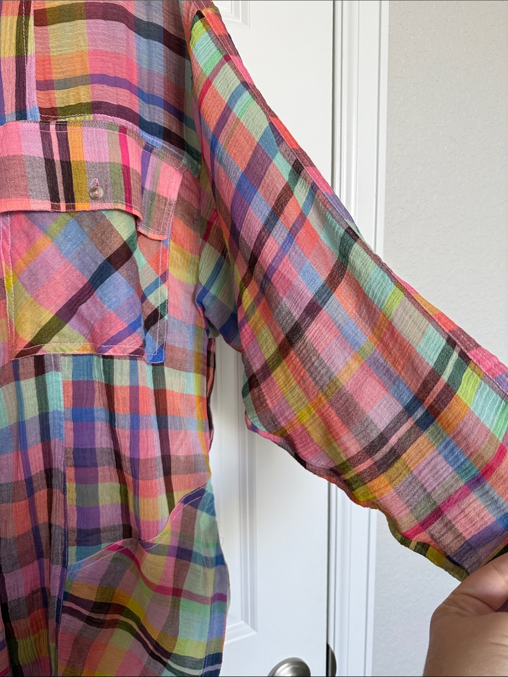 Pilcro Multicolor Plaid Button-Down Shirt - Pink, Blue, Green, Yellow - Picture 7 of 10